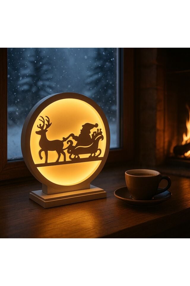 Yeni Yıl Konseptli Hediyelik MDF LED Lamba – Kızaklı Santa Tasarımı